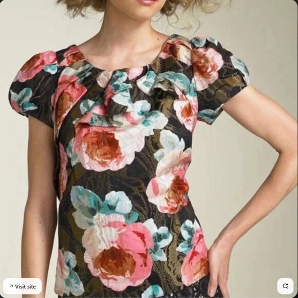 ANTHROPOLOGIE Leifsdottir Women’s Silk Blend Roses Brocade Blouse Top size 0 - Picture 1 of 9